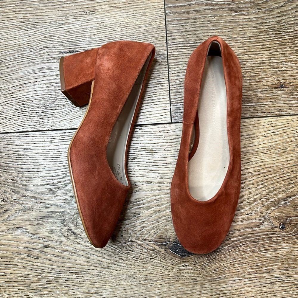Women's Suede Block Heel Pumps - Rust Orange